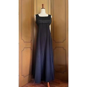 Handmade silk dress in black, floor length with empire waist, size M